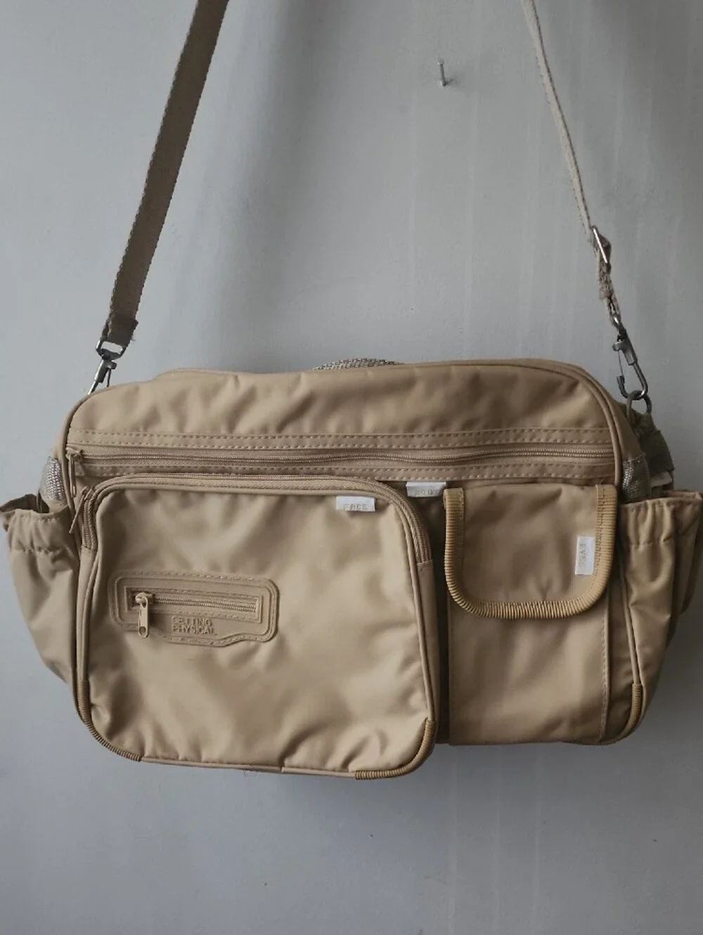 Neutral Beige Men's Crossbody Messenger Bag with Multiple Pockets